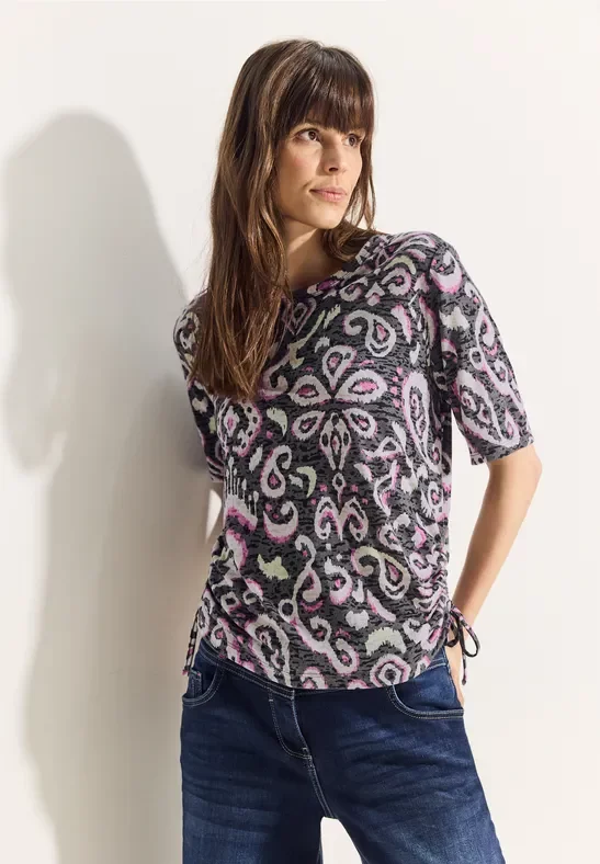 Cecil Damen Print Burn Out T-Shirt in Schwarz, Gr: XL