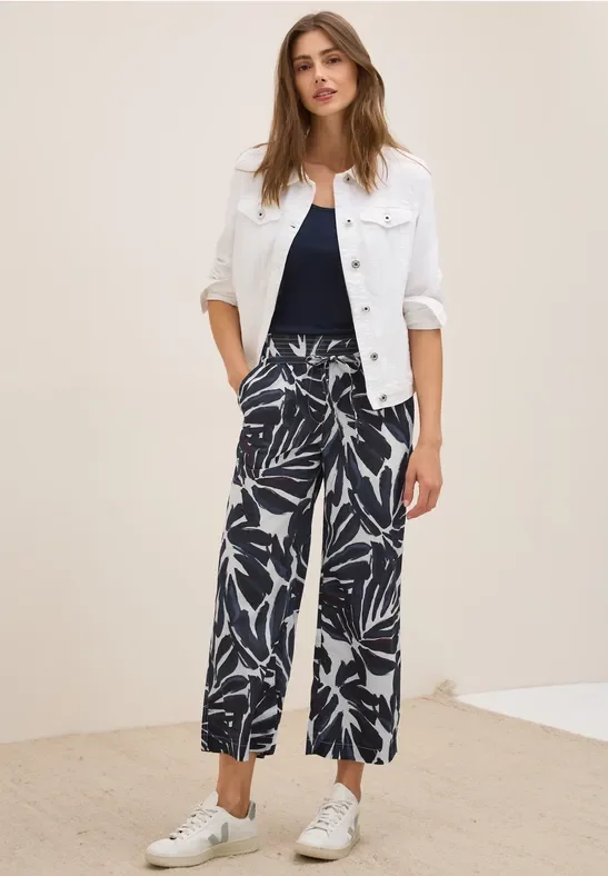 Cecil Damen Gemusterte Wide Leg Hose in Blau, Gr: L