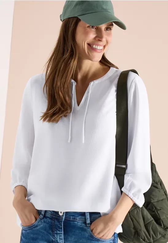 Cecil Damen 3/4-Arm Bluse mit Split Neck in Weiß, Gr: M