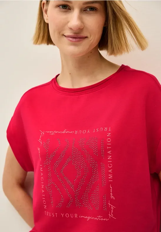 Thumbnail - Cecil Damen Shirt mit Glitzer-Print in Rot, Gr: XL