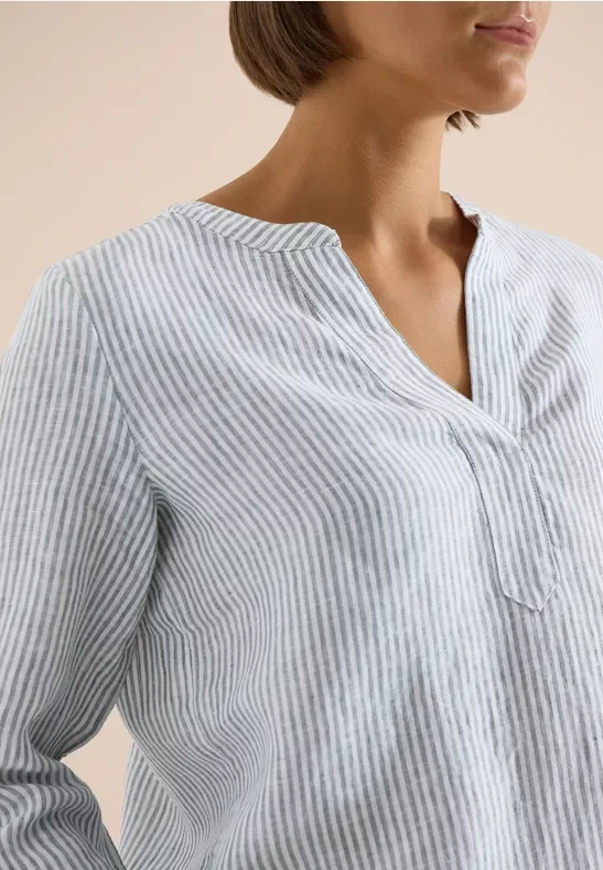 Cecil Damen 3/4-Arm Bluse mit Split Neck aus Leinen in Grün, Gr: XS