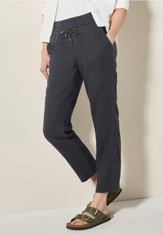 Cecil Damen Leinenhose im Casual Fit in Grau, Gr: XXL