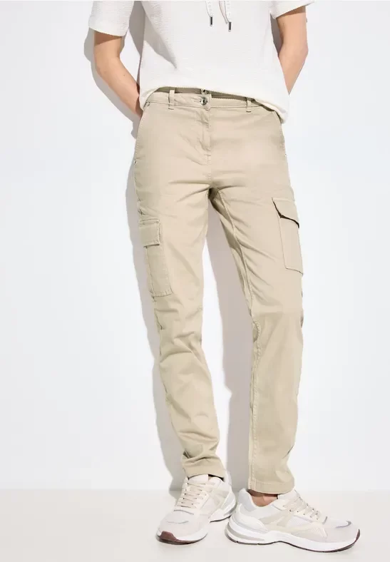 Cecil Damen Slim Fit Cargohose in Beige, Gr: 34
