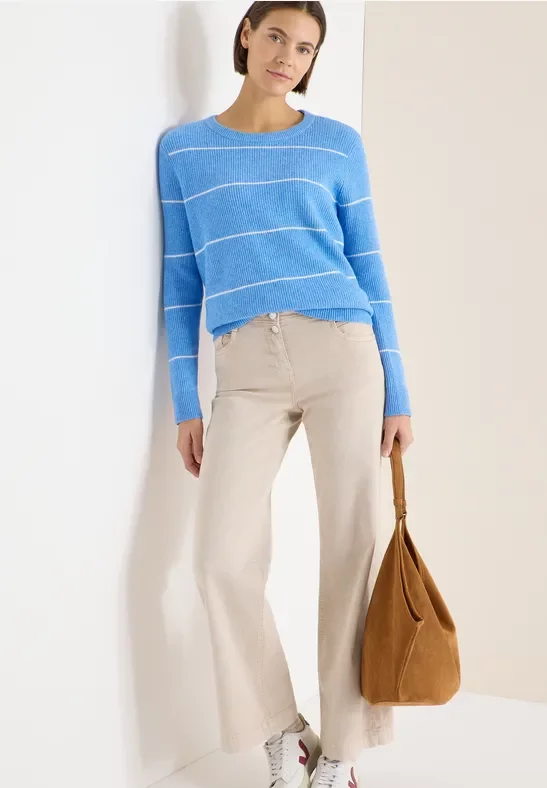 Cecil Damen Gestreifter Strukturpullover in Blau, Gr: M
