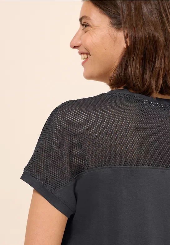 Cecil Damen T-Shirt mit Meshdetail in Grau, Gr: M
