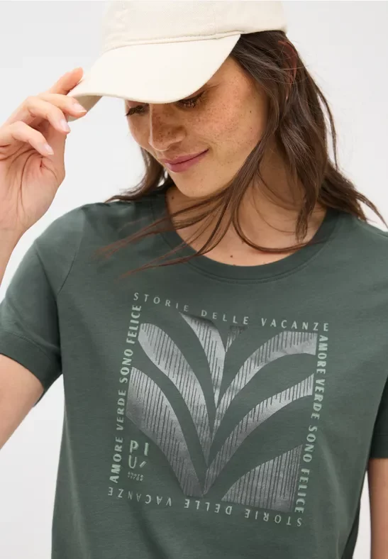 Cecil Damen Shirt mit Folien-Print in Grün, Gr: L