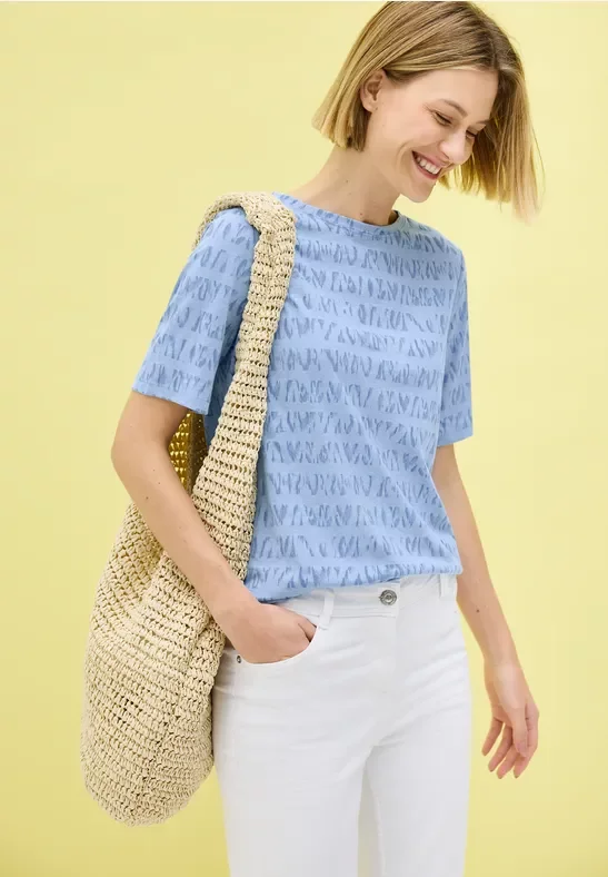 Cecil Damen T-Shirt im Ausbrenner-Look in Blau, Gr: XXL