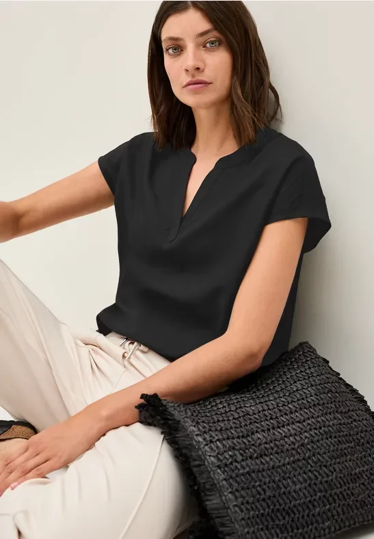 Thumbnail - Cecil Damen Blusenshirt in Unifarbe in Schwarz, Gr: XL