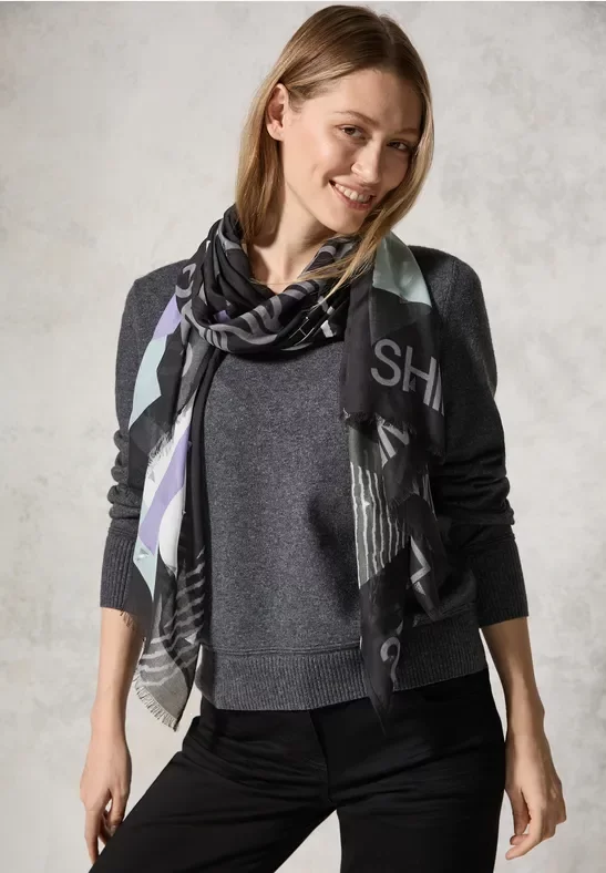 Thumbnail - Cecil Damen Schal mit Folienprint in Schwarz, Gr: One size