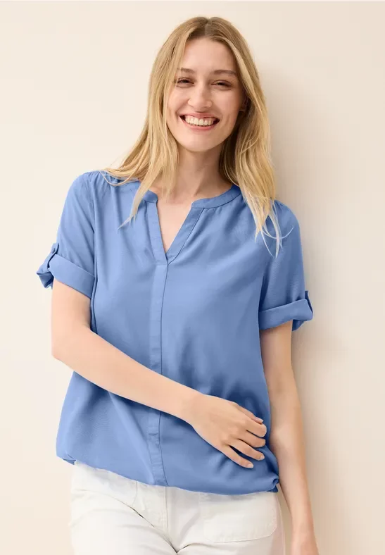 Thumbnail - Cecil Damen Split Neck Viskose-Bluse in Blau, Gr: XL