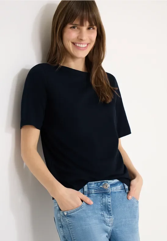 Cecil Damen Kurzarm T-Shirt aus reiner Baumwolle in Blau, Gr: L