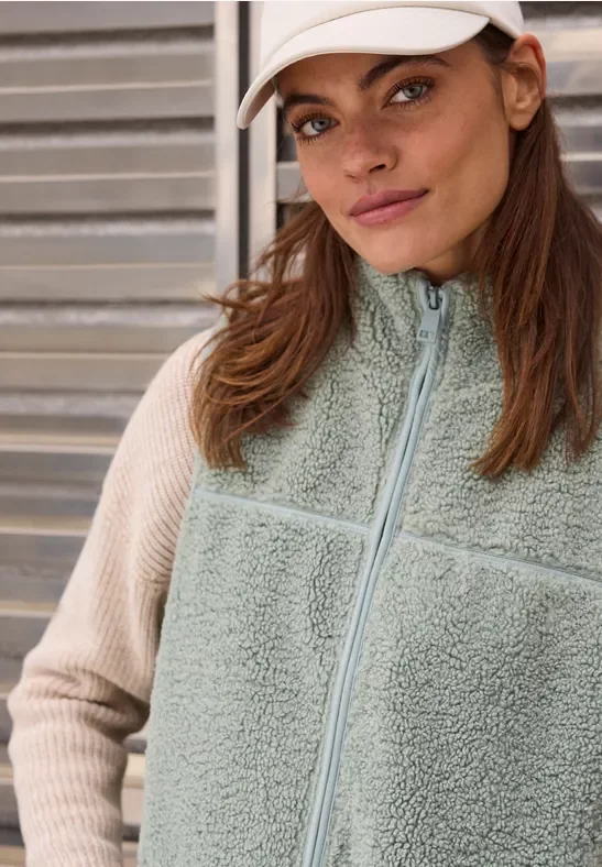 Cecil Damen Kurze Teddy Weste in Grün, Gr: XXL