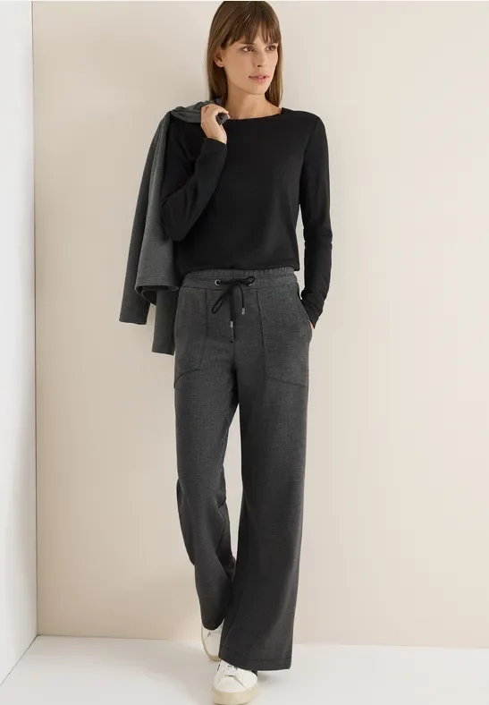 Thumbnail - Cecil Damen Wide Leg Hose in Schwarz, Gr: XXL