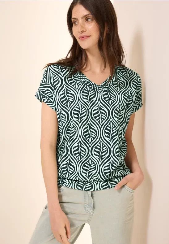 Cecil Damen Gemustertes V-Neck T-Shirt in Grün, Gr: XS