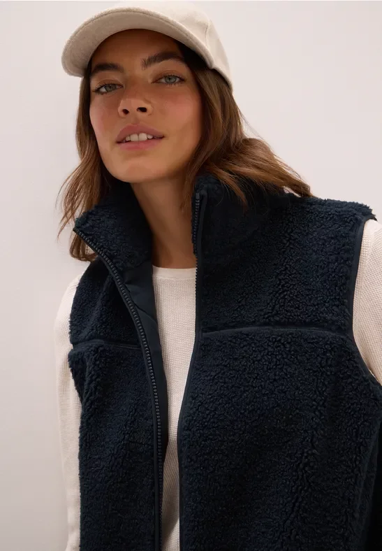Thumbnail - Cecil Damen Kurze Teddy Weste in Blau, Gr: XL