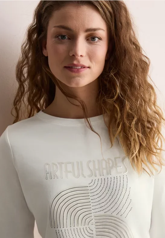 Cecil Damen Shirt mit Schimmer-Print in Weiß, Gr: XXL