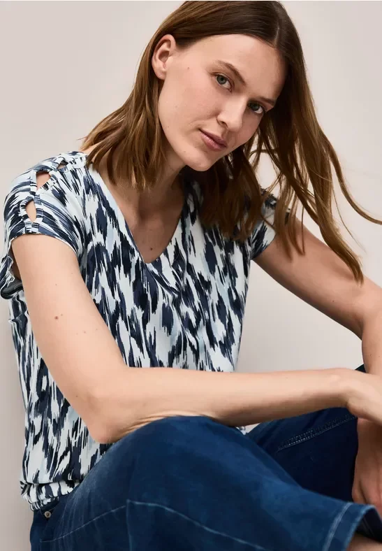 Cecil Damen Shirt mit Cut-Out Details in Weiß, Gr: XL