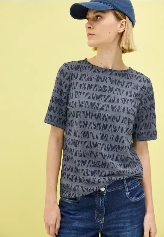 Thumbnail - Cecil Damen T-Shirt im Ausbrenner-Look in Blau, Gr: XXL