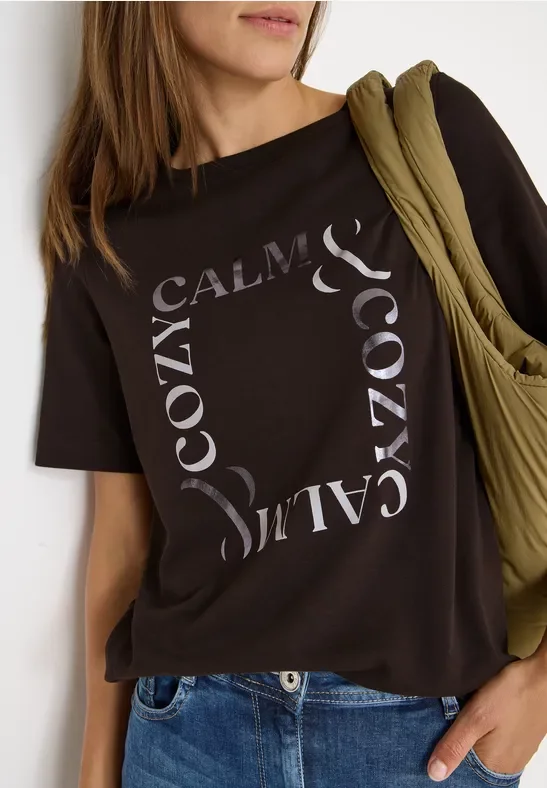 Thumbnail - Cecil Damen T-Shirt mit Frontprint in Braun, Gr: S