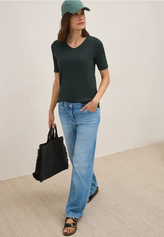 Thumbnail - Cecil Damen V-Neck T-Shirt in Grün, Gr: XS