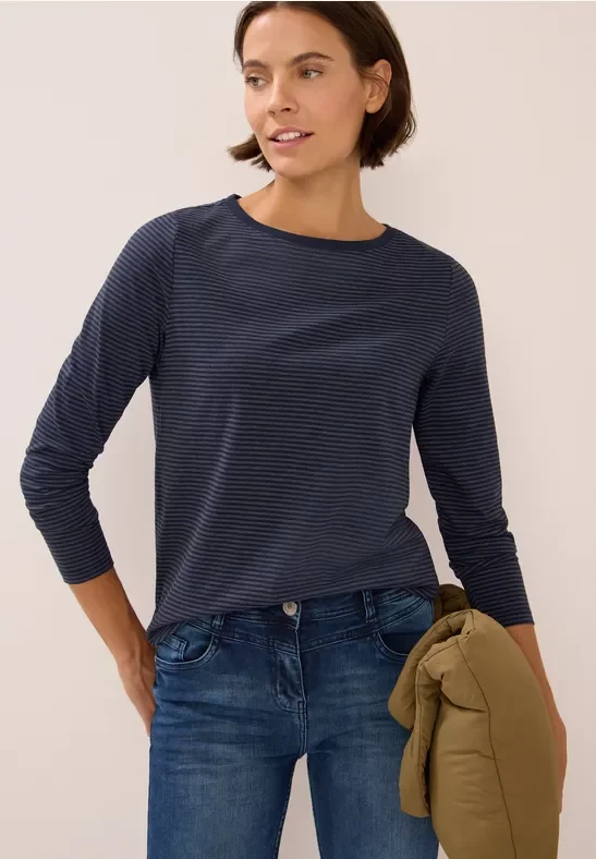 Cecil Damen Shirt mit tonalen Streifen in Blau, Gr: XL