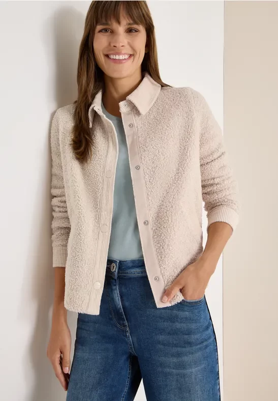 Thumbnail - Cecil Damen Teddy-Jacke mit Corddetails in Weiß, Gr: XL