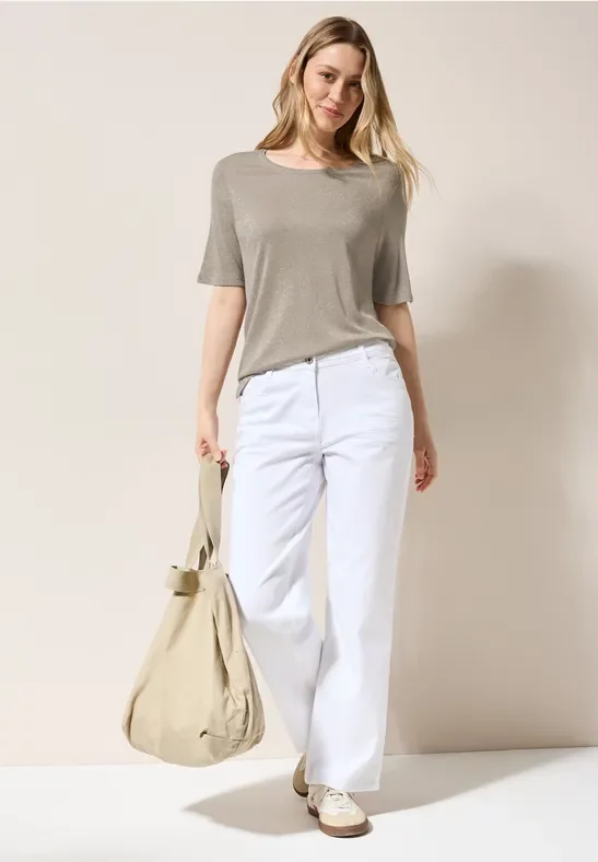 Cecil Damen Glitzerndes T-Shirt in Beige, Gr: XL