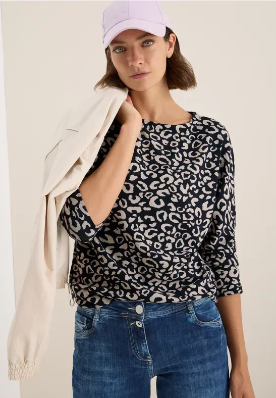 Cecil Damen Melange Jacquard Shirt in Blau, Gr: XS