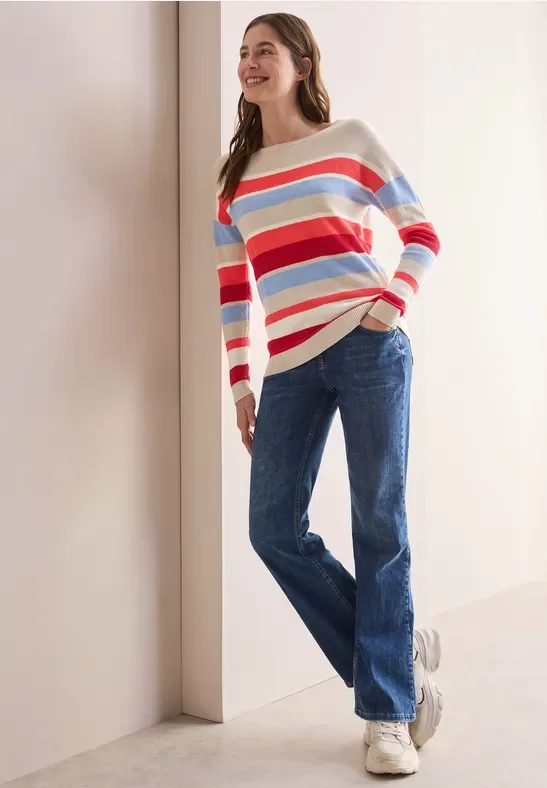 Thumbnail - Cecil Damen Gestreifter Strukturpullover in Beige, Gr: XL