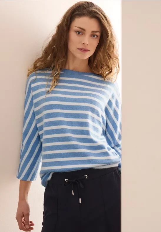 Cecil Damen Gestreiftes Federgarn Shirt in Blau, Gr: XL