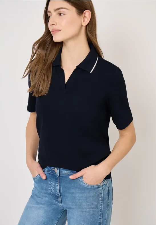 Cecil Damen Piqué Poloshirt in Blau, Gr: XS
