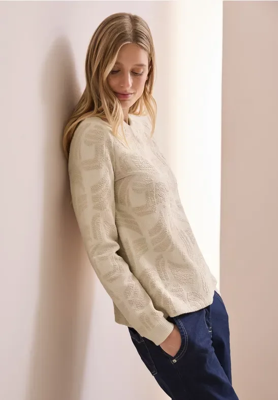 Cecil Damen Jacquard Shirt in Beige, Gr: XL