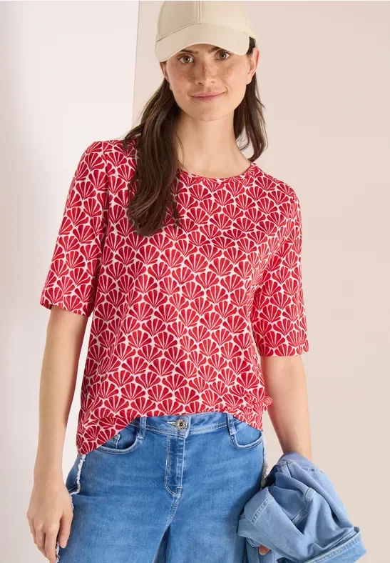 Cecil Damen T-Shirt mit Rundhals und Muschelprint in Rot, Gr: XL