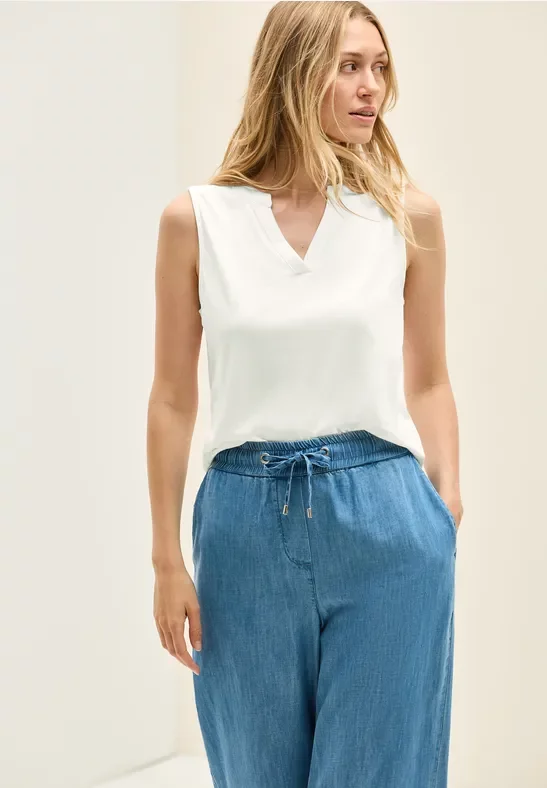 Cecil Damen Split Neck Top in Weiß, Gr: XXL