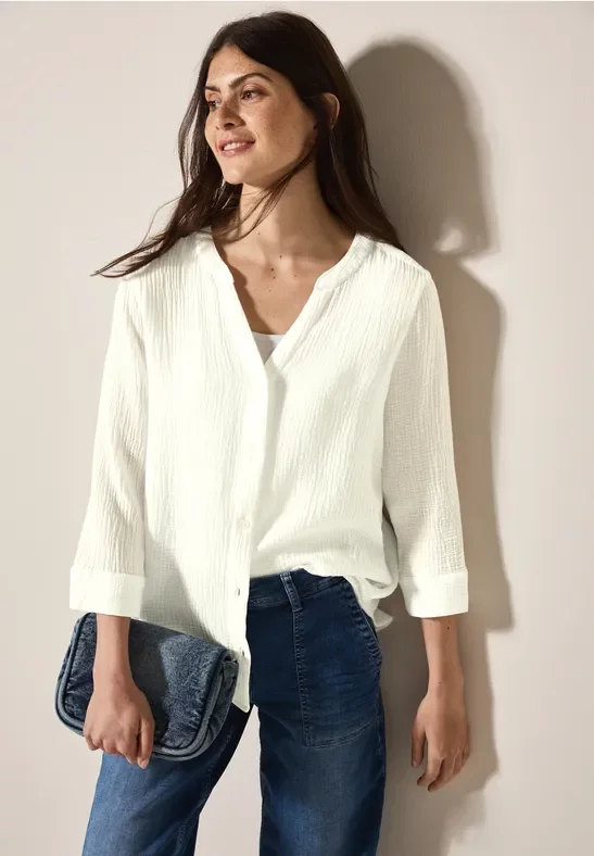 Cecil Damen Musselin Bluse in Weiß, Gr: XXL