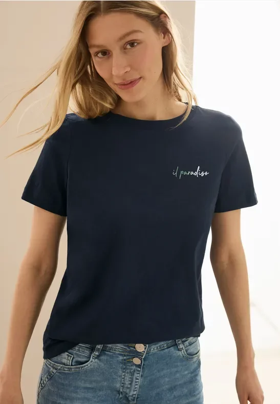 Cecil Damen T-Shirt mit Print-Detail in Blau, Gr: XL