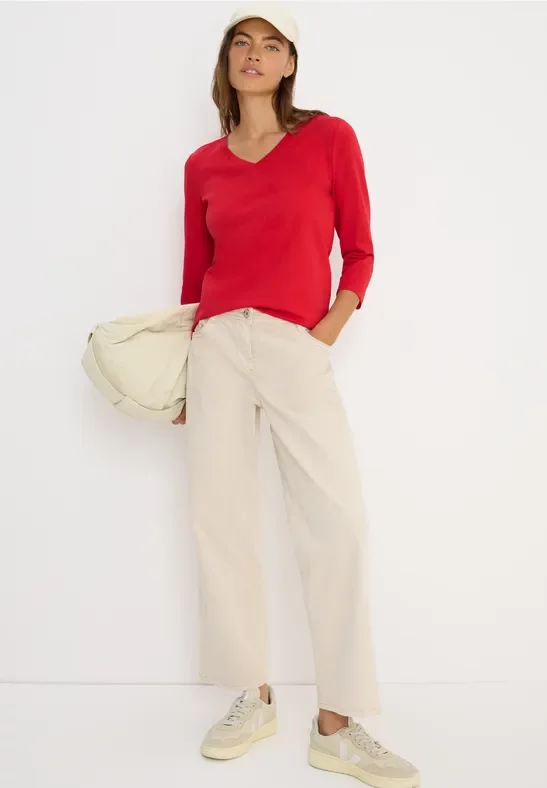 Thumbnail - Cecil Damen Basic V-Neck Shirt in Rot, Gr: XXL