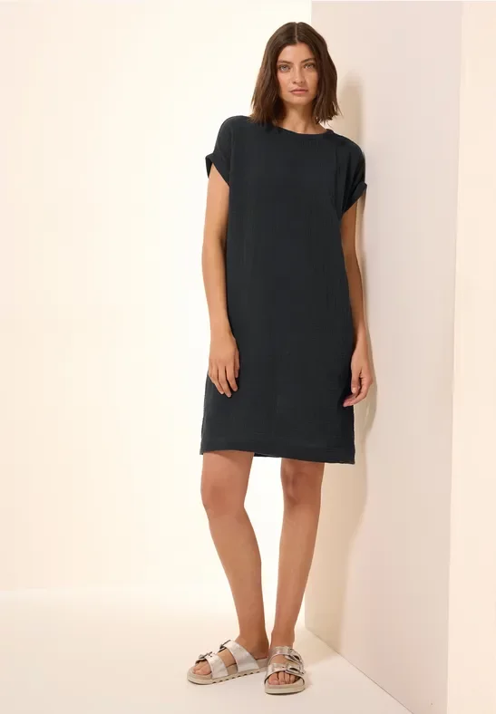 Cecil Damen Musselin-Kleid in Unifarbe in Schwarz, Gr: S