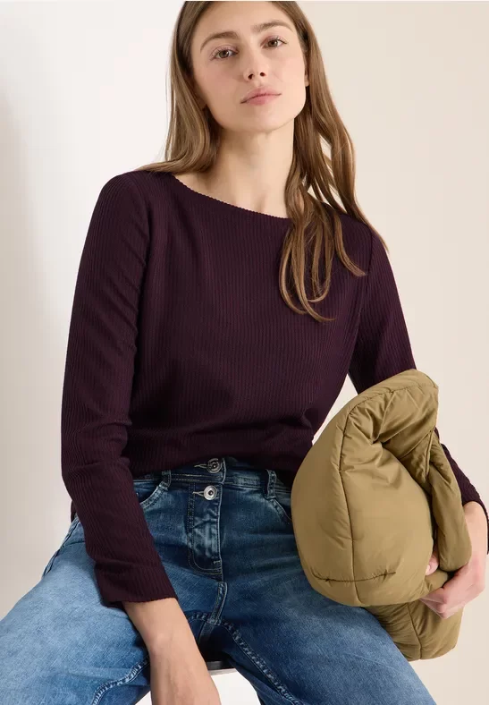 Cecil Damen Struktur Langarmshirt in Rot, Gr: M