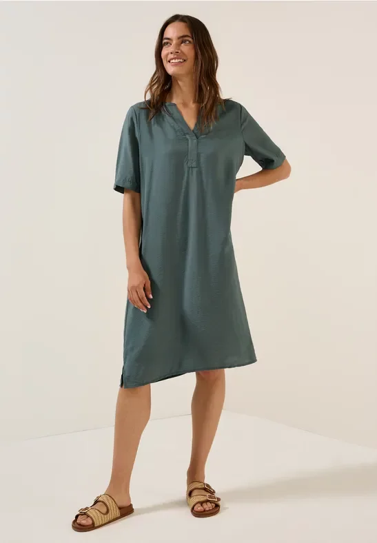 Thumbnail - Cecil Damen Split Neck Strukturkleid in Grün, Gr: S