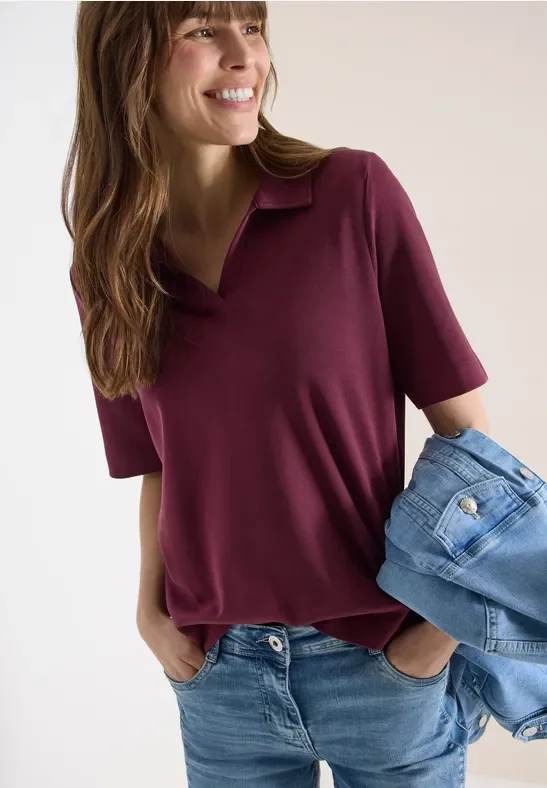 Cecil Damen Kurzarm Poloshirt in Unifarbe in Rot, Gr: XS