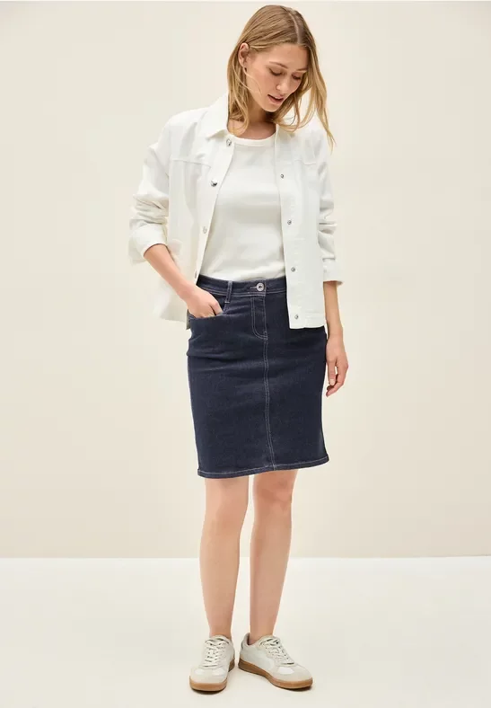 Thumbnail - Cecil Damen Jeansrock im Rinsed-Look in Blau, Gr: 30