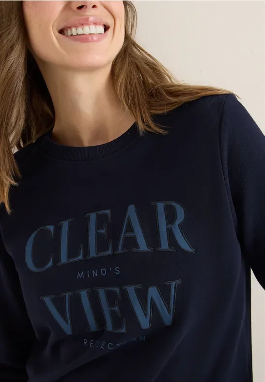 Cecil Damen Sweatshirt mit Wording in Blau, Gr: S