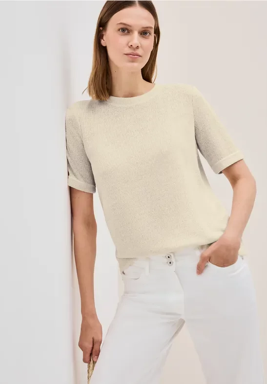 Thumbnail - Cecil Damen Strick-Look Glitzer T-Shirt in Beige, Gr: M