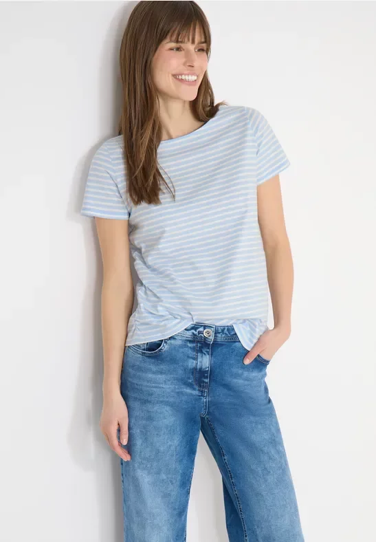 Cecil Damen Kurzarm Shirt mit seitlicher Raffung in Blau, Gr: XS