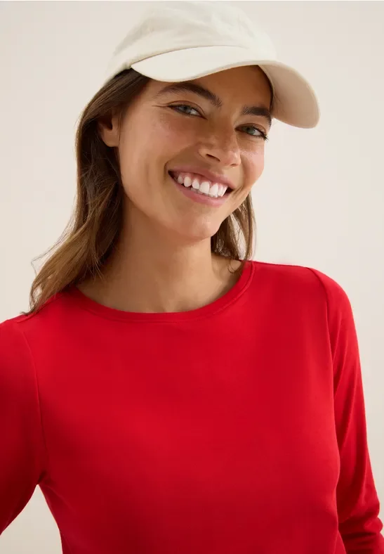 Cecil Damen Basic Shirt in Unifarbe in Rot, Gr: L