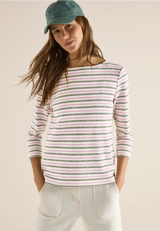 Cecil Damen Gestreiftes Strukturshirt in Grün, Gr: XXL