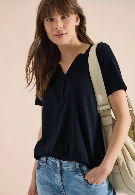 Cecil Damen Basic Shirt im Tunika-Look in Blau, Gr: S