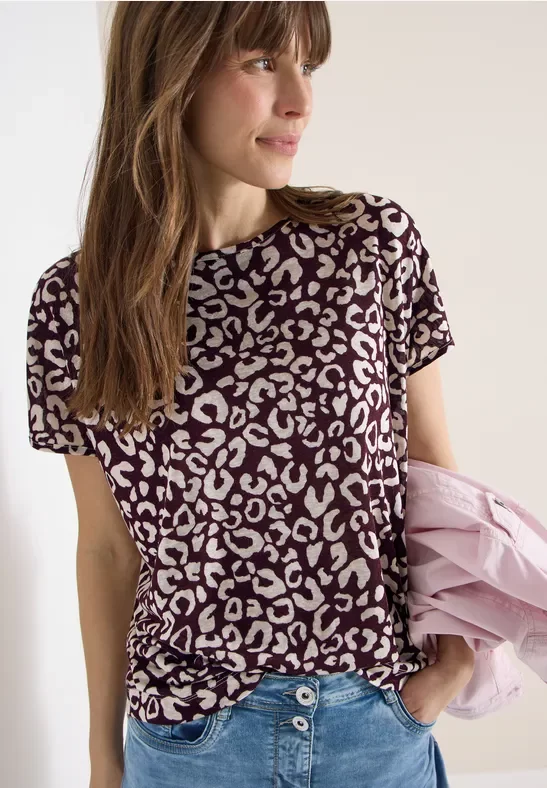 Cecil Damen Shirt im Leinen-Look mit Leo-Print in Rot, Gr: XL