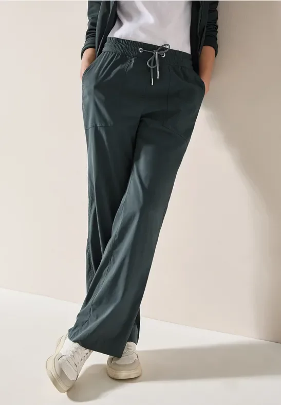 Thumbnail - Cecil Damen Wide Leg Hose in Grün, Gr: XL